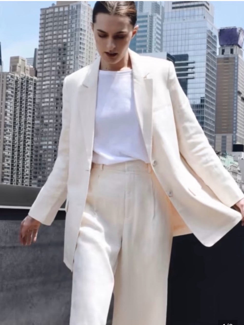 Everlane 0 Women's White cream linen blend blazer